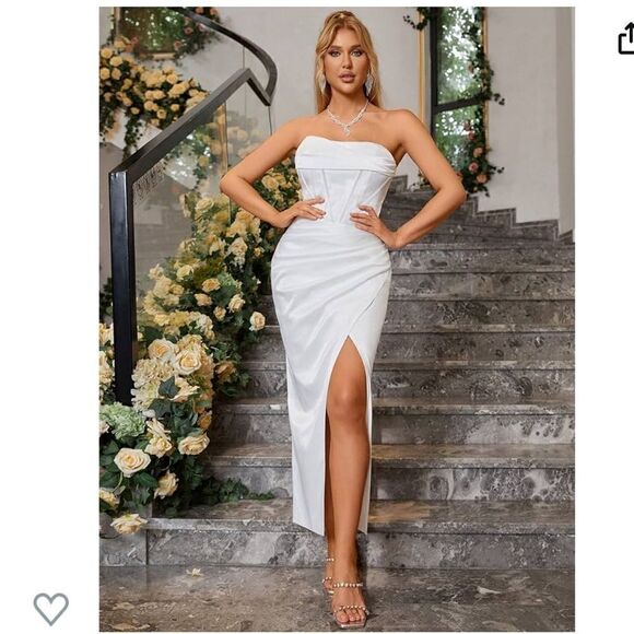 NWT KUTUMAI Cowl Neck Satin Corset Dress Strapless Tube Top Split Party Cocktail - Picture 3 of 16